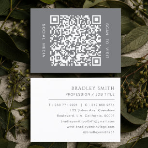 Grau & Weiß Einfache Professionelle Minimale QR-Co Visitenkarte