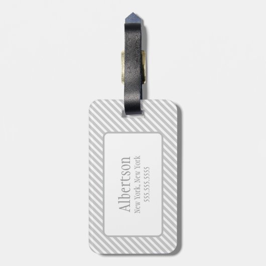Grau-weiß gestreifte Monogramm-Gepäckmarke Gepäckanhänger (Rückseite vertikal)