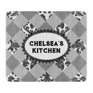 Grau Weiß Gingham Vintage Landhaus Schneidebrett