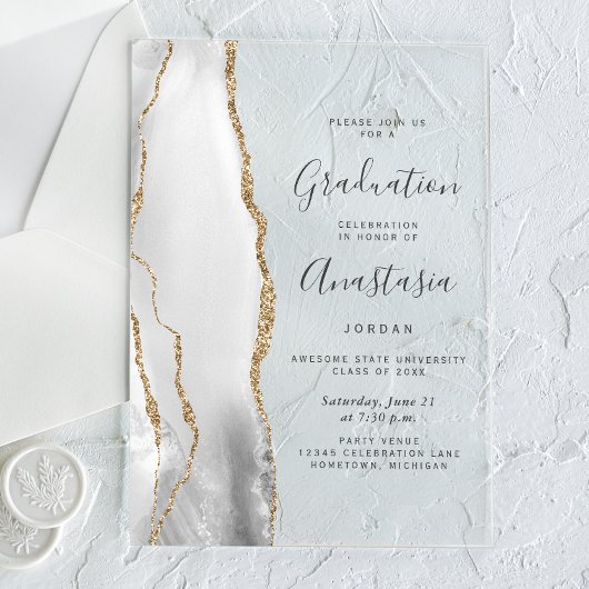 Grau Weiß Gold Achat Grau Text Abschluss Acryleinladungen