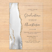 Grau Weiß Gold Achat Grau Text Abschluss Acryleinladungen (Vorderseite)