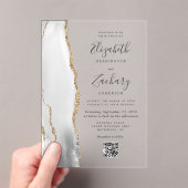 Grau Weiß Gold Achat QR Code Hochzeit Acryleinladungen (Insitu (Handheld))