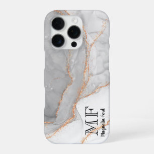 Grau Weiß Gold Glitter Marmor Anpassbar iPhone 16 Pro Hülle