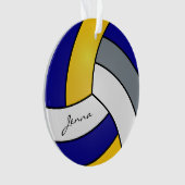 Grau, Weiß, Gold und Blauer Volleyball Ornament (Vorderseite)