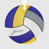 Grau, Weiß, Gold und Blauer Volleyball Ornament (Rückseite)