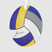 Grau, Weiß, Gold und Blauer Volleyball Ornament (Vorderseite)