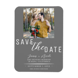 Grau & Weiß Hochzeitsankündigung Foto-Hochzeit Magnet