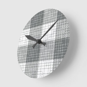 Grau-weiß kariertes Kreuzstich-Karo  Runde Wanduhr