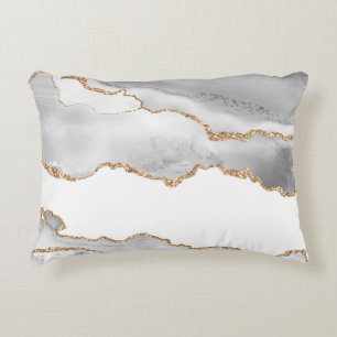 Grau Weiß Marmor Achat Gold Akzent Minimal Luxus Dekokissen
