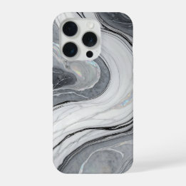 Grau Weiß Marmor Wirbel Holografisch Luxus iPhone 15 Pro Hülle