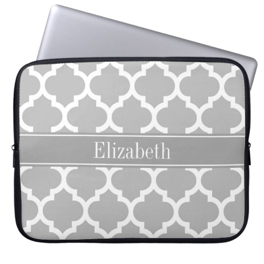 Grau-weiß marokkanisch #5 Dark Gray Name Monogram Laptopschutzhülle (Vorderseite)