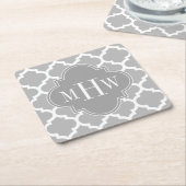 Grau weiß marokkanisch #5 Dk Gray 3 Initial Monogr Rechteckiger Pappuntersetzer (angewinkelt)