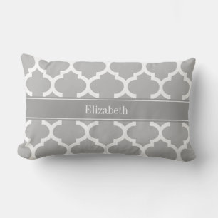 Grau Weiß Marokkanisch #5 Dunkelgrau Name Monogram Lendenkissen