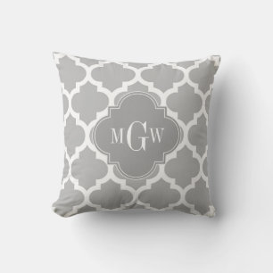 Grau Weiß Marokkanisch #5 Grau 3 Anfangsmonogramm Kissen