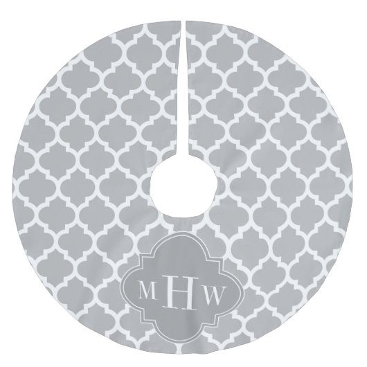 Grau-Weiß-Marokkanisch #5 Grau 3 Initial Monogram Polyester Weihnachtsbaumdecke (Vorderseite)