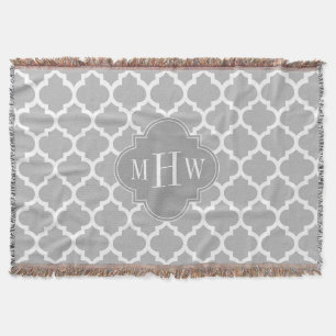 Grau Weiß Marokkanisch #5 Grau 3 Initiale Monogram Decke