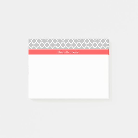 Grau-weiß-marokkanisch #5 Korallenrot-Monogramm Post-it Klebezettel (Vorderseite)