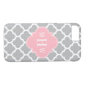 Grau weiß marokkanisch #5 Pink 3 Initial Monogram Case-Mate iPhone Hülle (Rückseite (Horizontal))