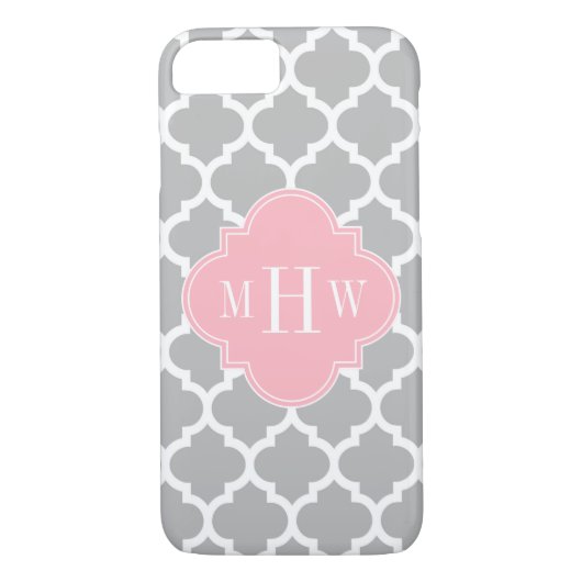 Grau weiß marokkanisch #5 Pink 3 Initial Monogram Case-Mate iPhone Hülle (Rückseite)