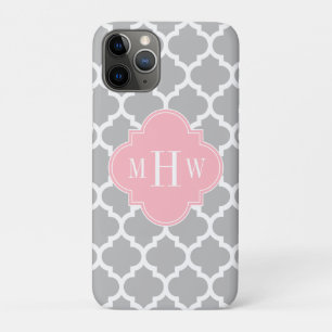 Grau weiß marokkanisch #5 Pink 3 Initial Monogram Case-Mate iPhone Hülle