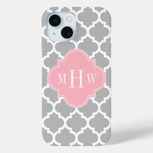 Grau weiß marokkanisch #5 Pink 3 Initial Monogram Case-Mate iPhone Hülle (Rückseite)