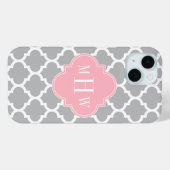 Grau weiß marokkanisch #5 Pink 3 Initial Monogram Case-Mate iPhone Hülle (Rückseite (Horizontal))