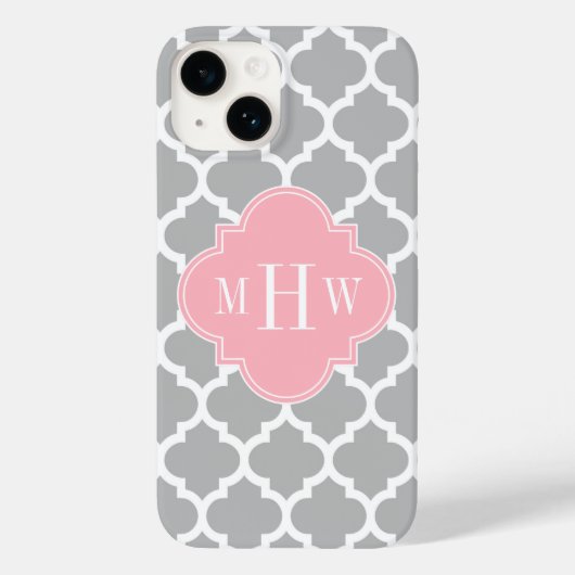 Grau weiß marokkanisch #5 Pink 3 Initial Monogram Case-Mate iPhone Hülle (Rückseite)