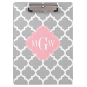 Grau weiß marokkanisch #5 Pink 3 Initial Monogram Klemmbrett (Vorderseite)