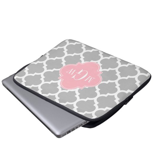 Grau weiß marokkanisch #5 Pink 3 Initial Monogram Laptopschutzhülle (Vorne Knopf)