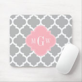 Grau weiß marokkanisch #5 Pink 3 Initial Monogram Mousepad (Mit Mouse)