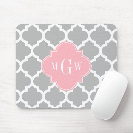 Grau weiß marokkanisch #5 Pink 3 Initial Monogram Mousepad (Mit Mouse)