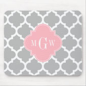 Grau weiß marokkanisch #5 Pink 3 Initial Monogram Mousepad (Vorne)