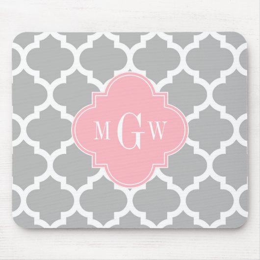Grau weiß marokkanisch #5 Pink 3 Initial Monogram Mousepad (Vorne)