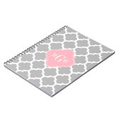 Grau weiß marokkanisch #5 Pink 3 Initial Monogram Notizblock (Linke Seite)