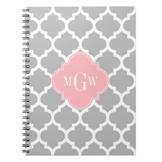 Grau weiß marokkanisch #5 Pink 3 Initial Monogram Notizblock (Vorderseite)