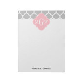 Grau weiß marokkanisch #5 Pink 3 Initial Monogram Notizblock (Rotiert)