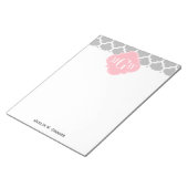 Grau weiß marokkanisch #5 Pink 3 Initial Monogram Notizblock (angewinkelt)