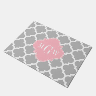 Grau Weiß Marokkanisch #5 Rosa 3 Anfangsmonogramm Fußmatte