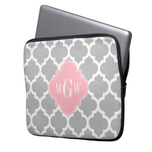Grau Weiß Marokkanisch #5 Rosa 3 Anfangsmonogramm Laptopschutzhülle