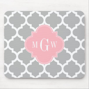 Grau Weiß Marokkanisch #5 Rosa 3 Anfangsmonogramm Mousepad
