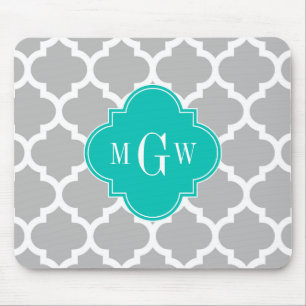 Grau Weiß Marokkanisch #5 Türkis 3 Anfangsmonogram Mousepad