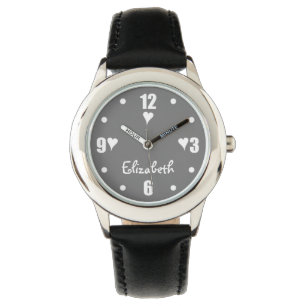 Grau-weiß mit Herz und Namen Armbanduhr