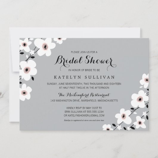 Grau-Weiß-Moderne Anemone | Brautparty Einladung (Vorderseite)