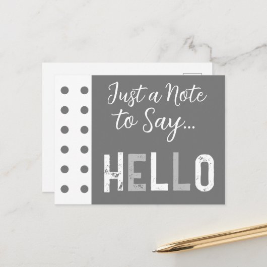 Grau weiß nur eine Anmerkung zu sagen hello Postkarte (Vorderseite/Rückseite Beispiel)