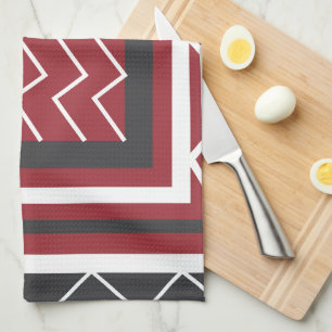 Grau Weiß Rot Quadrat Chevron Streifenmuster Geschirrtuch