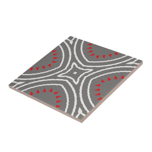 Grau-weiß-rotes Ethnic Boho Chic Geometric-Muster Fliese (Seite)