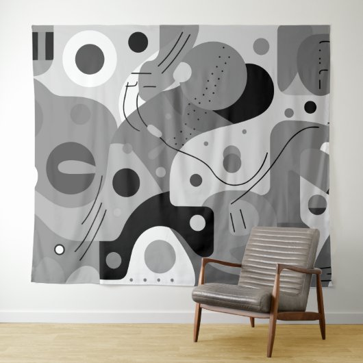 Grau-weiß schwarz, skurrile Formen, modernes Desig Wandteppich (Beispiel (Horizontal))