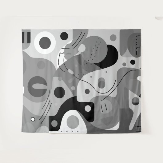 Grau-weiß schwarz, skurrile Formen, modernes Desig Wandteppich (Vorderseite (Horizontal))