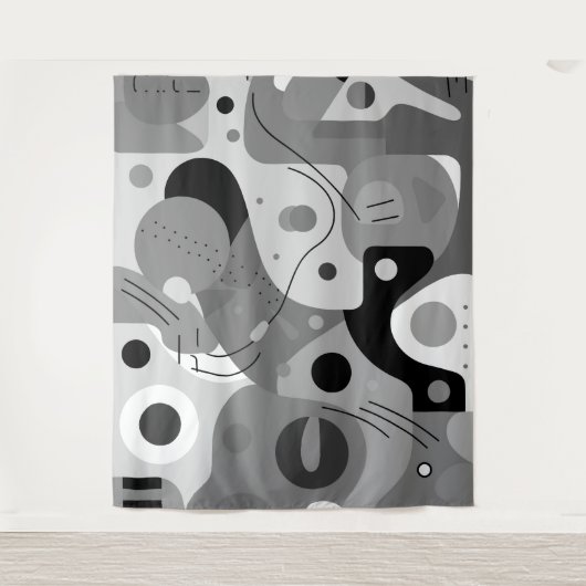 Grau-weiß schwarz, skurrile Formen, modernes Desig Wandteppich (Vorderseite)