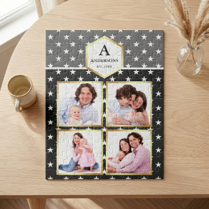 Grau-Weiß-Sterne-Muster Familienfoto-Collage Puzzle